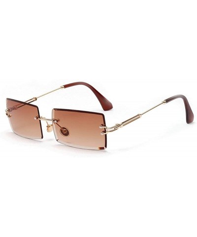 Square Fashion Small Rectangle Sunglasses Women Ultralight Candy Color Rimless Ocean Sun Glasses - Tea - CO18UNML8KN $26.64