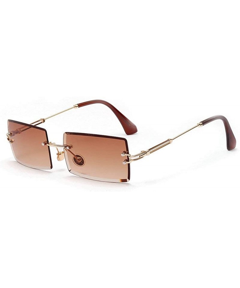 Square Fashion Small Rectangle Sunglasses Women Ultralight Candy Color Rimless Ocean Sun Glasses - Tea - CO18UNML8KN $11.37