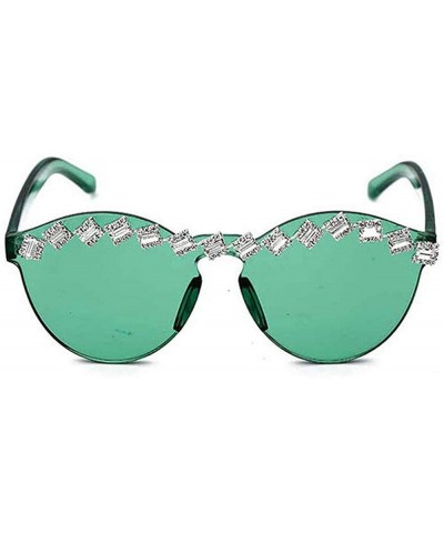 Oval Fashion Party Rhinestone Rimless One-Piece Candy Colored Lens Luxury Diamond Metal Hinge Cat Sunglasses - CK18Y5UXCZN $2...