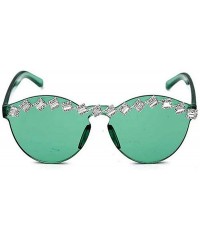 Oval Fashion Party Rhinestone Rimless One-Piece Candy Colored Lens Luxury Diamond Metal Hinge Cat Sunglasses - CK18Y5UXCZN $1...