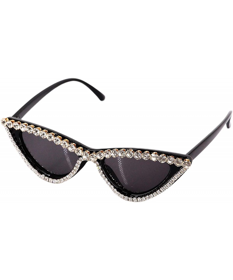 Cat Eye Sparkling Crystal Cat Eye Sunglasses UV Protection Rhinestone Sunglasses - Black Frame - CT18TSTM3NA $13.37