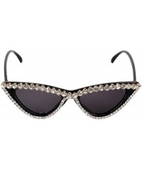 Cat Eye Sparkling Crystal Cat Eye Sunglasses UV Protection Rhinestone Sunglasses - Black Frame - CT18TSTM3NA $13.37