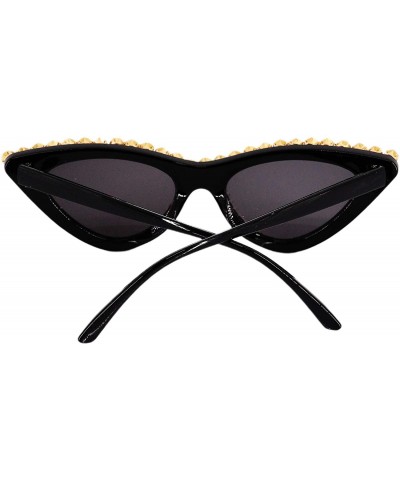 Cat Eye Sparkling Crystal Cat Eye Sunglasses UV Protection Rhinestone Sunglasses - Black Frame - CT18TSTM3NA $13.37