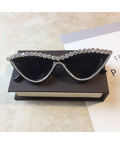 Cat Eye Sparkling Crystal Cat Eye Sunglasses UV Protection Rhinestone Sunglasses - Black Frame - CT18TSTM3NA $13.37