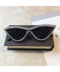 Cat Eye Sparkling Crystal Cat Eye Sunglasses UV Protection Rhinestone Sunglasses - Black Frame - CT18TSTM3NA $13.37