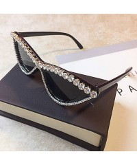 Cat Eye Sparkling Crystal Cat Eye Sunglasses UV Protection Rhinestone Sunglasses - Black Frame - CT18TSTM3NA $13.37