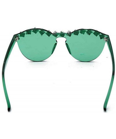 Oval Fashion Party Rhinestone Rimless One-Piece Candy Colored Lens Luxury Diamond Metal Hinge Cat Sunglasses - CK18Y5UXCZN $2...