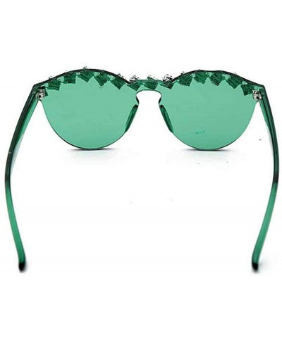 Oval Fashion Party Rhinestone Rimless One-Piece Candy Colored Lens Luxury Diamond Metal Hinge Cat Sunglasses - CK18Y5UXCZN $1...