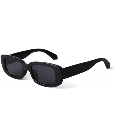 Square Rectangle Sunglasses Women Vintage Retro Glasses Wide Black Tortoise Frame - Black - CW196N6ND7N $27.42