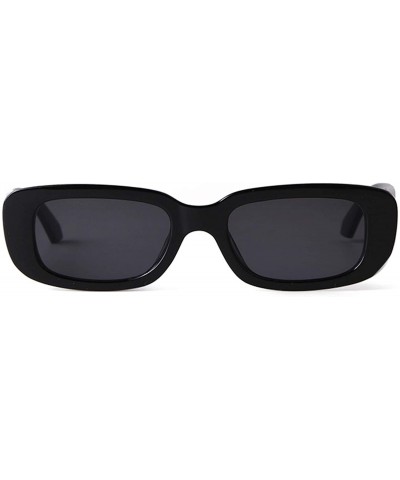 Square Rectangle Sunglasses Women Vintage Retro Glasses Wide Black Tortoise Frame - Black - CW196N6ND7N $14.43