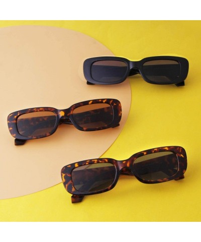 Square Rectangle Sunglasses Women Vintage Retro Glasses Wide Black Tortoise Frame - Black - CW196N6ND7N $14.43