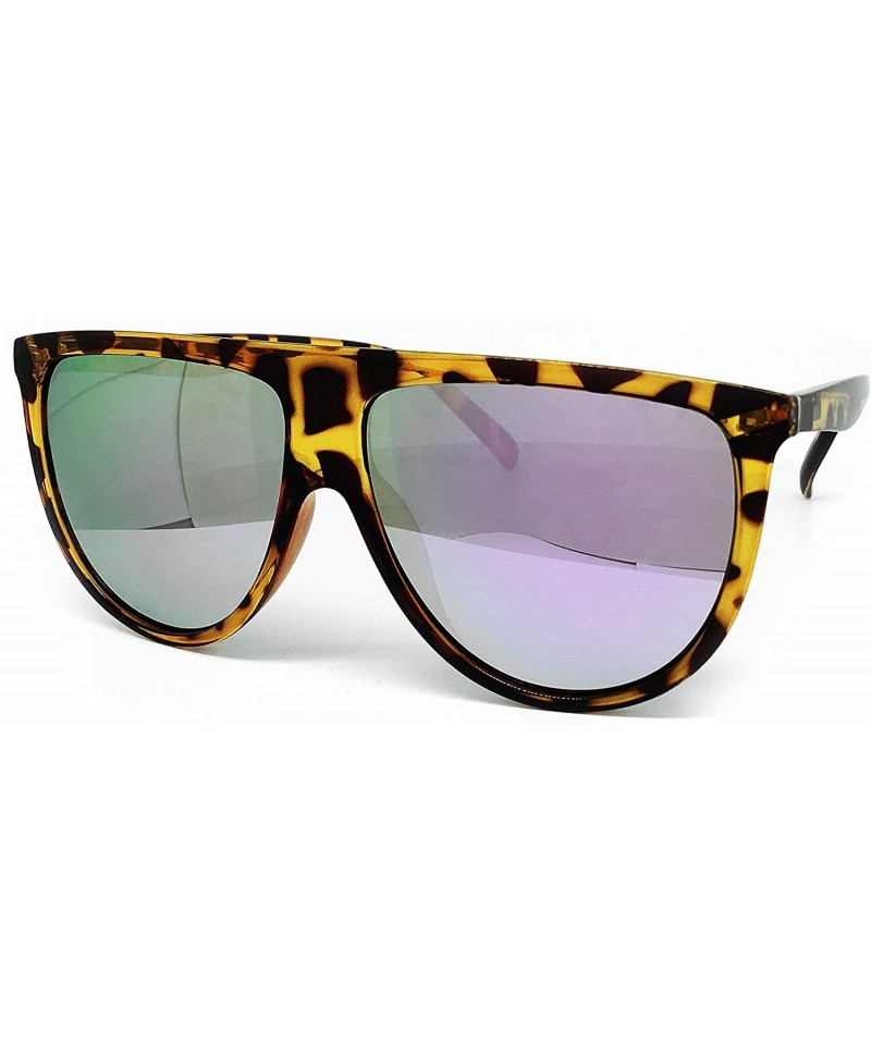 Oversized 7166-1 Premium Oversize Mirrored Designer Flat Top Sunglasses - Leopard Brown/ Rose Gold - C918QKW2DDT $14.62