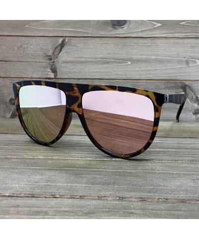 Oversized 7166-1 Premium Oversize Mirrored Designer Flat Top Sunglasses - Leopard Brown/ Rose Gold - C918QKW2DDT $14.62
