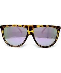 Oversized 7166-1 Premium Oversize Mirrored Designer Flat Top Sunglasses - Leopard Brown/ Rose Gold - C918QKW2DDT $14.62