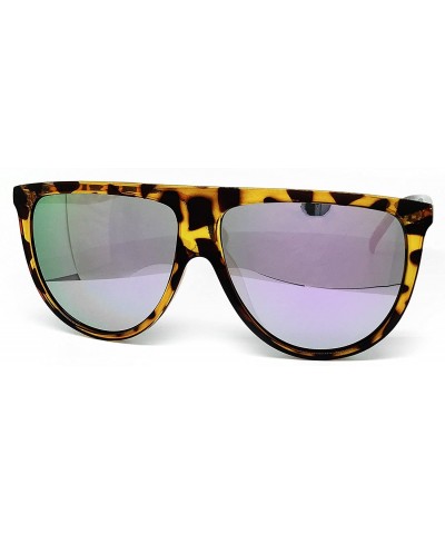 Oversized 7166-1 Premium Oversize Mirrored Designer Flat Top Sunglasses - Leopard Brown/ Rose Gold - C918QKW2DDT $14.62