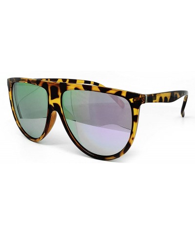 Oversized 7166-1 Premium Oversize Mirrored Designer Flat Top Sunglasses - Leopard Brown/ Rose Gold - C918QKW2DDT $14.62