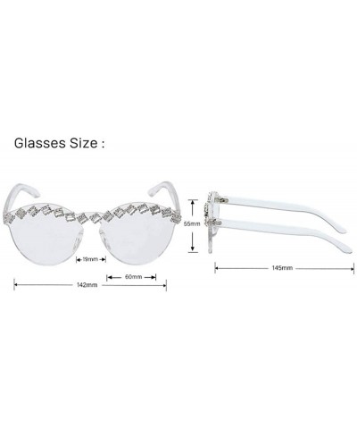 Oval Fashion Party Rhinestone Rimless One-Piece Candy Colored Lens Luxury Diamond Metal Hinge Cat Sunglasses - CK18Y5UXCZN $2...