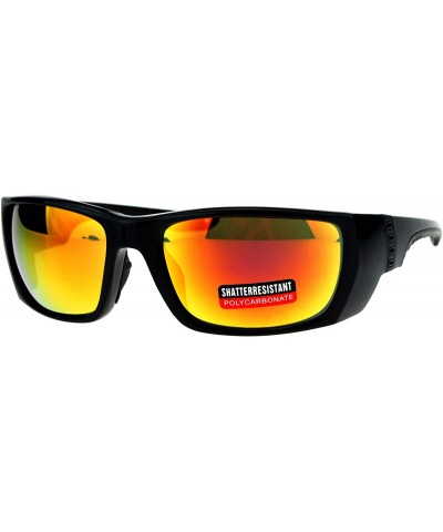 Rectangular Mens Classic Windbreaker Plastic Warp Sport Rectangular Sunglasses - Shiny Black Orange - CG17XMNCAGT $19.05