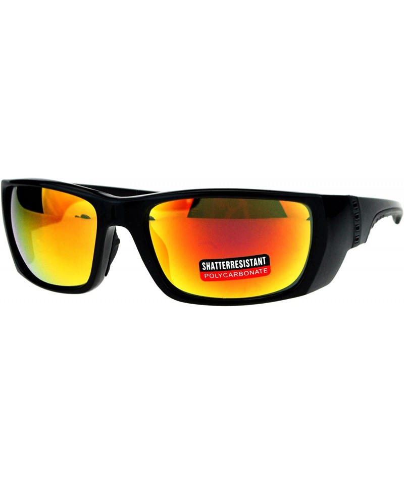 Rectangular Mens Classic Windbreaker Plastic Warp Sport Rectangular Sunglasses - Shiny Black Orange - CG17XMNCAGT $12.87
