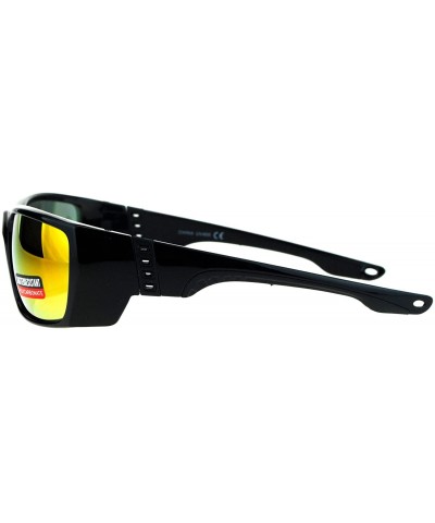 Rectangular Mens Classic Windbreaker Plastic Warp Sport Rectangular Sunglasses - Shiny Black Orange - CG17XMNCAGT $12.87