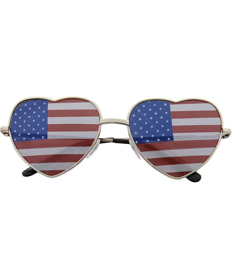 Aviator Women's Heart Shaped American Flag Cute Sunglasses US Shades - Silver - CN11X5KWAZL $19.99