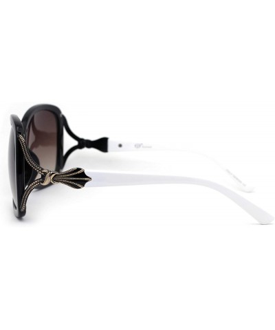 Butterfly Womens Metal Ribbon Emblem Temple Vogue Fashion Butterfly Diva Sunglasses - Black White Smoke - CX193YLZANR $12.07