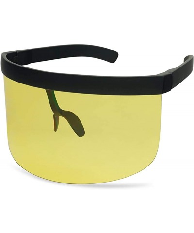 Square Huge Oversize Futuristic Flat Top Single Shield Mono Mirrored Iconic Visor Sunglasses - Black Frame - Yellow - CI198D0...