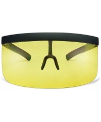 Square Huge Oversize Futuristic Flat Top Single Shield Mono Mirrored Iconic Visor Sunglasses - Black Frame - Yellow - CI198D0...