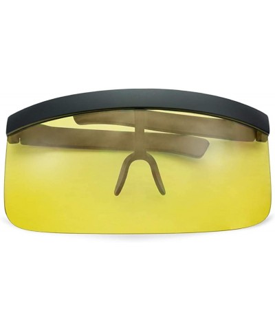 Square Huge Oversize Futuristic Flat Top Single Shield Mono Mirrored Iconic Visor Sunglasses - Black Frame - Yellow - CI198D0...