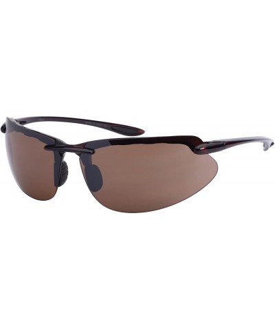 Wrap Men's Wraparound Flash Mirror Lens Sunglasses 570053-FM - Clear Brown - C3125WEC4KJ $9.48