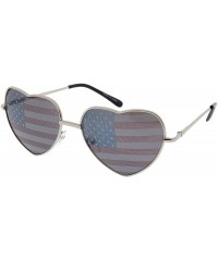 Aviator Women's Heart Shaped American Flag Cute Sunglasses US Shades - Silver - CN11X5KWAZL $19.99