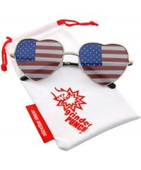 Aviator Women's Heart Shaped American Flag Cute Sunglasses US Shades - Silver - CN11X5KWAZL $19.99