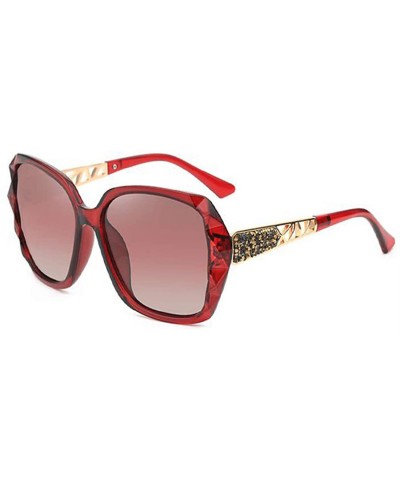 Oversized Oversized Polarized Sunglasses for Women-Classic Stylish Diamond Design Big Shades UV Protection 8079 - Red - CT198...