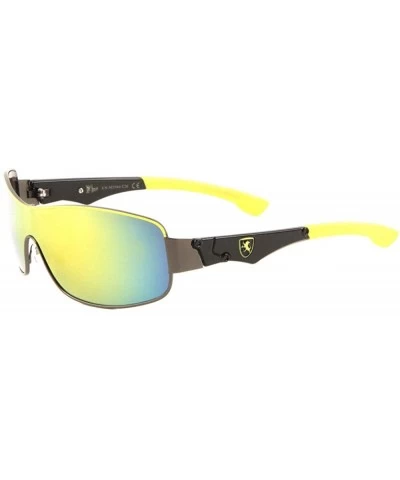 Shield Color Mirror Wide One Piece Shield Lens Plastic Color Ear Sunglasses - Yellow Gunmetal - CW199D5G5CW $21.11