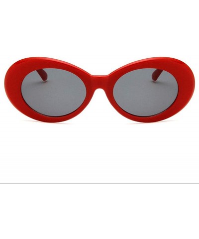 Cat Eye Women Fashion Oval Cat Eye Sunglasses with Case UV400 Protection Beach - Red Frame/Grey Lens - CO18WQ3RZ29 $10.68