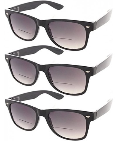 Wrap 3 Pair Classic Bifocal Outdoor Reading Sunglasses Stylish Comfort Magnification Lens - Black - CN187743QKQ $21.35