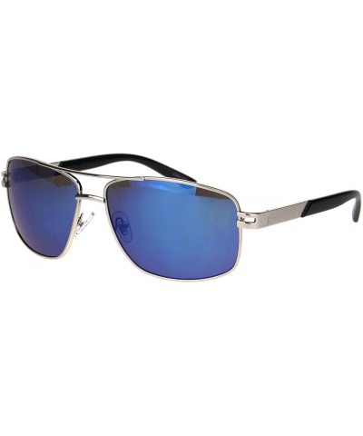 Rectangular Mens Mod Rectangular Designer Metal Rim Fashion Pilots Sunglasses - Silver Blue Mirror - CO18IREAQXS $11.04