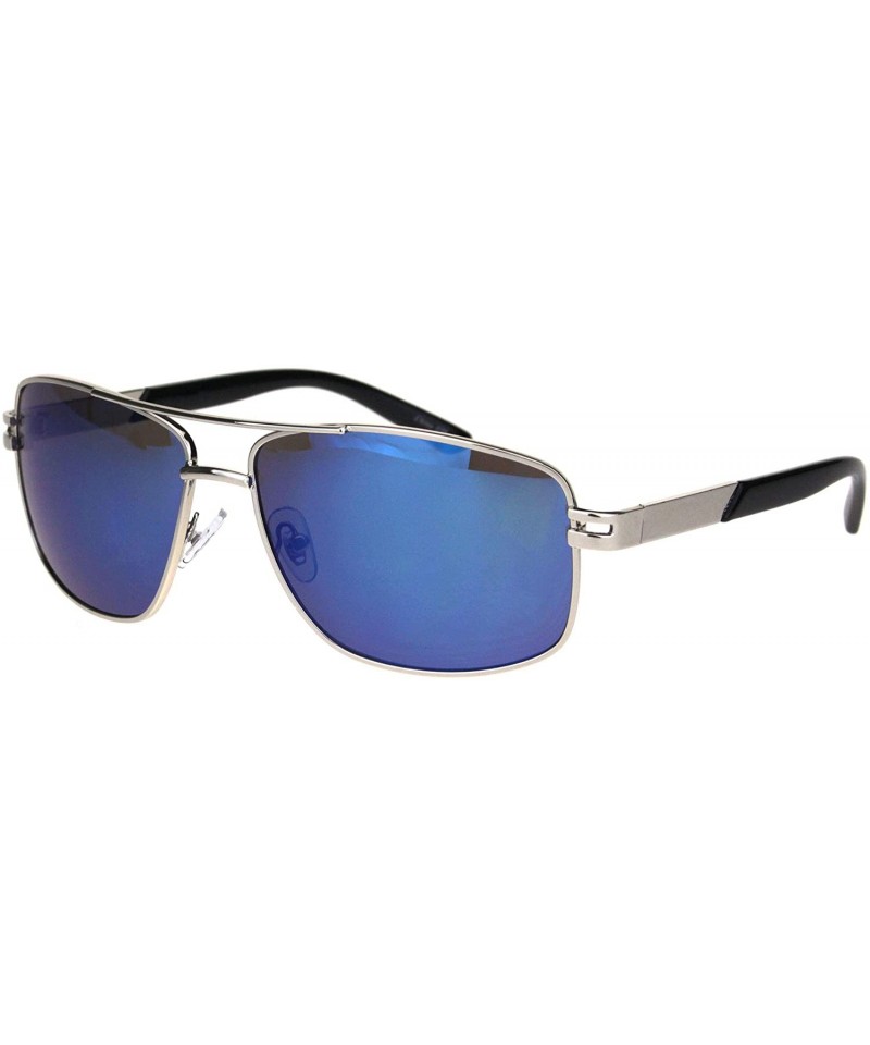 Rectangular Mens Mod Rectangular Designer Metal Rim Fashion Pilots Sunglasses - Silver Blue Mirror - CO18IREAQXS $11.04