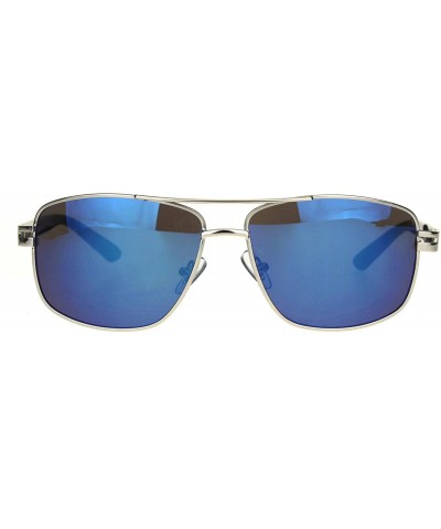 Rectangular Mens Mod Rectangular Designer Metal Rim Fashion Pilots Sunglasses - Silver Blue Mirror - CO18IREAQXS $11.04