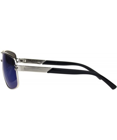 Rectangular Mens Mod Rectangular Designer Metal Rim Fashion Pilots Sunglasses - Silver Blue Mirror - CO18IREAQXS $11.04