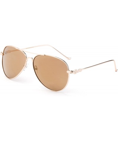 Aviator Aston" - Modern Celebrity Design Fashion Sunglasses Aviator Style for Men and Women - Gold/Brown - CP17YE5QTAS $21.05