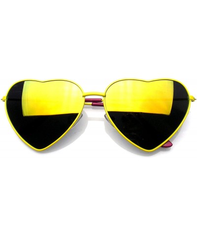 Aviator Premium Womens Cute Metal Frame Heart Shape Sunglasses - Flash Mirror - Yellow - CO12MY07NMP $19.77