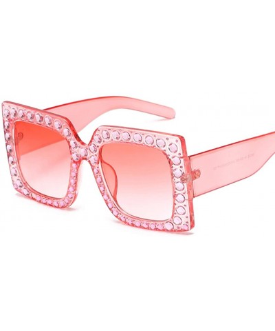 Oversized Rhinestone Sunglasses Women Big Square Sun Glasses for Women Luxury Accessories - Pink - CN18DTNKT9N $22.78