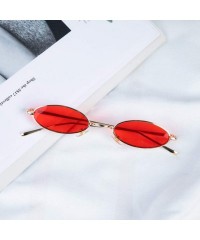 Oval Vintage Slender Oval Sunglasses Small Metal Frame Gothic Glasses - Gold Red - CH18ORQQ9E7 $11.75