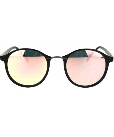 Round Mens Round Thin Plastic Retro Horn Rim Color Mirror Lens Sunglasses - Black Pink - C817YSQWQAW $12.40