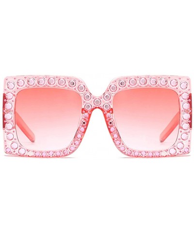 Oversized Rhinestone Sunglasses Women Big Square Sun Glasses for Women Luxury Accessories - Pink - CN18DTNKT9N $19.42