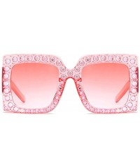 Oversized Rhinestone Sunglasses Women Big Square Sun Glasses for Women Luxury Accessories - Pink - CN18DTNKT9N $19.42