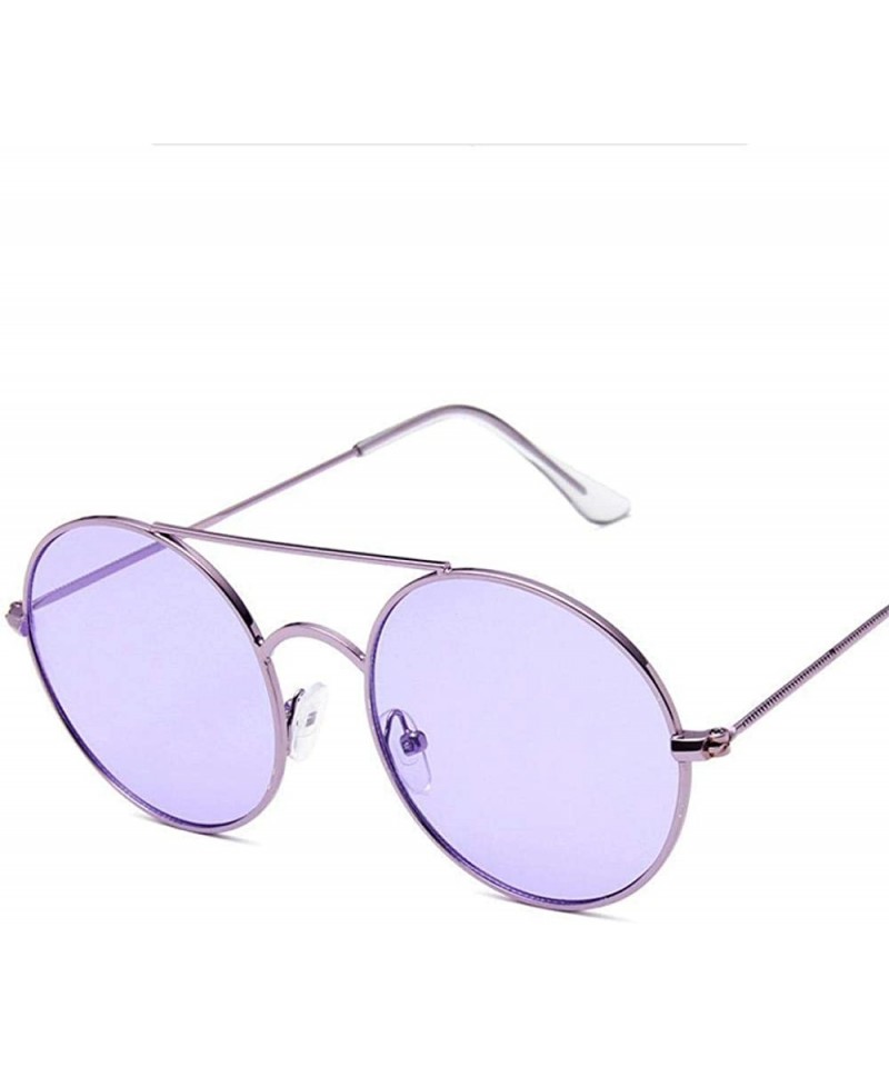 Aviator Sunglasses Women Vintage Round Ocean Color Lens Mirror Sunglasses Black Black - Purple Purple - CL18Y2OKAYC $7.36