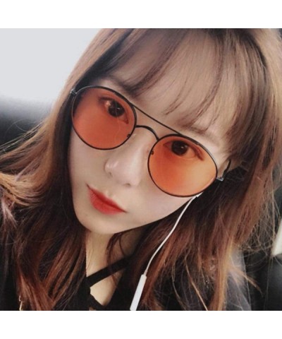 Aviator Sunglasses Women Vintage Round Ocean Color Lens Mirror Sunglasses Black Black - Purple Purple - CL18Y2OKAYC $7.36