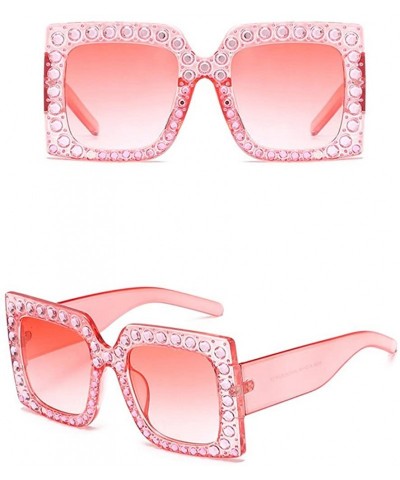 Oversized Rhinestone Sunglasses Women Big Square Sun Glasses for Women Luxury Accessories - Pink - CN18DTNKT9N $19.42